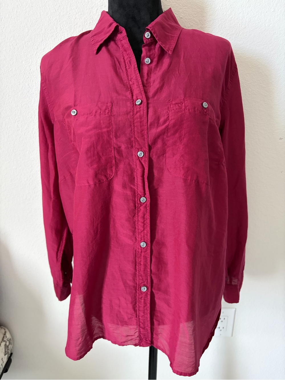 Lauren Ralph Lauren burgundy silk Blend button down shirt size 1X - Picture 2 of 10